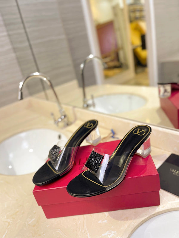 MULE ALTO 60MM IN PELLE DI MONTONE NERA E PVC TRASPARENTE