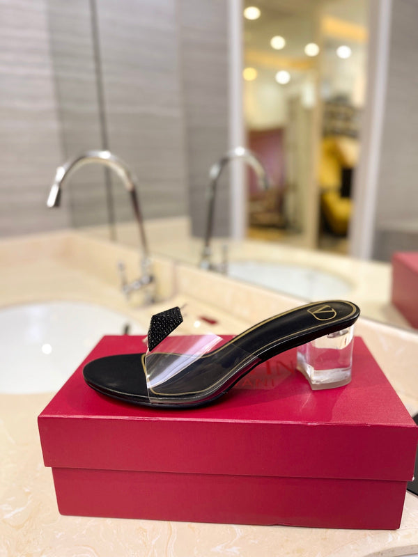 MULE ALTO 60MM IN PELLE DI MONTONE NERA E PVC TRASPARENTE