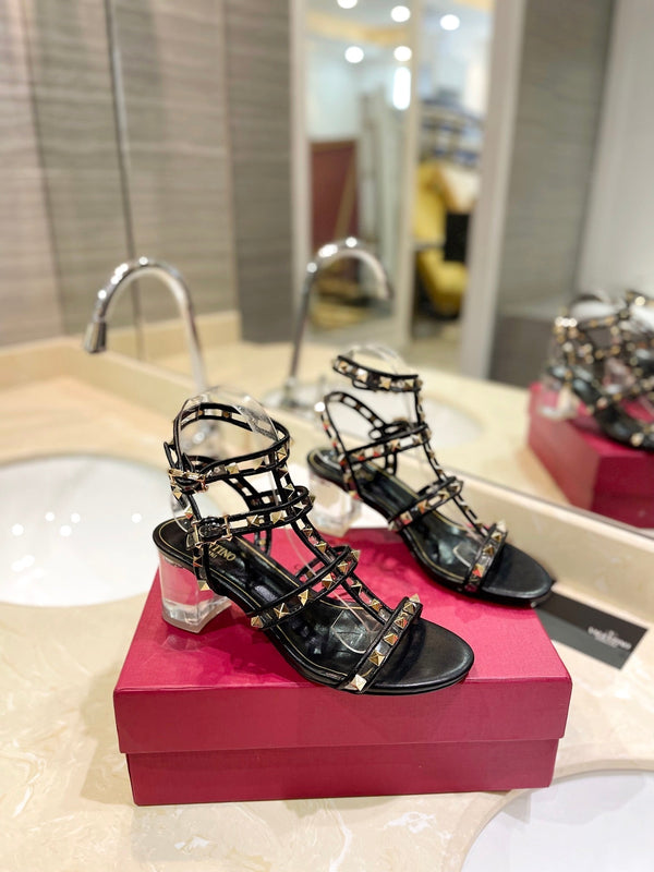 SANDALO ROCKSTUD CON CINTURINO IN VITELLO NERO 60 MM