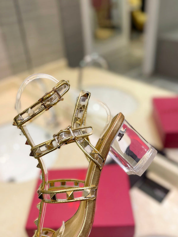 SANDALO ROCKSTUD CON CINTURINO IN VITELLO ORO 60 MM