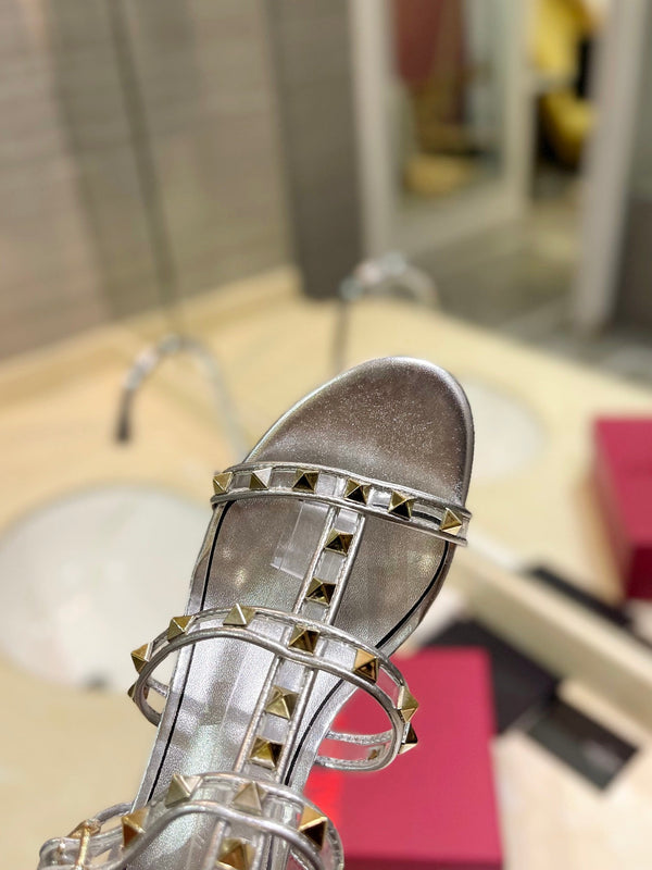 SANDALO ROCKSTUD CON CINTURINO IN VITELLO ARGENTO 60 MM