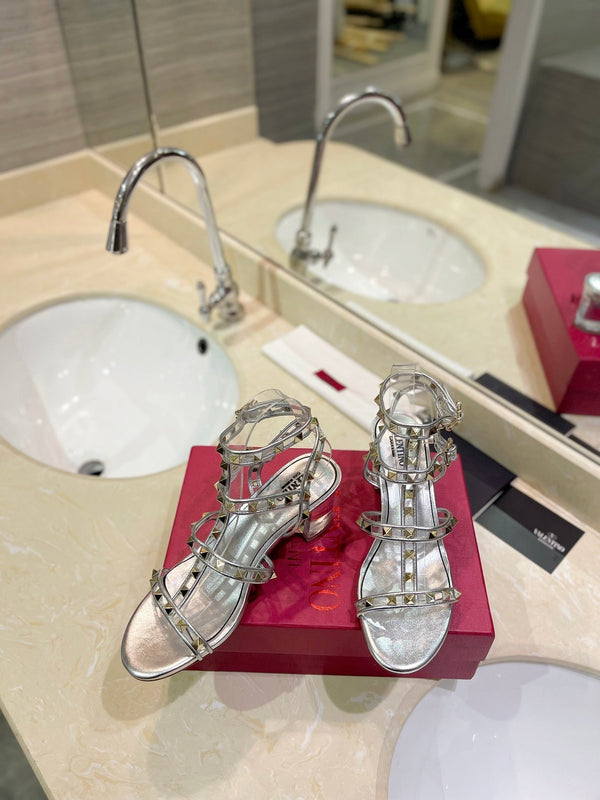 SANDALO ROCKSTUD CON CINTURINO IN VITELLO ARGENTO 60 MM