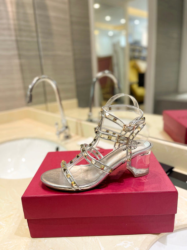 SANDALO ROCKSTUD CON CINTURINO IN VITELLO ARGENTO 60 MM