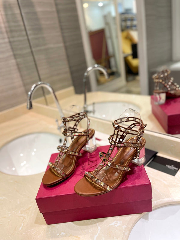 SANDALO ROCKSTUD CON CINTURINO IN VITELLO MARRONE BRONZO 60 MM