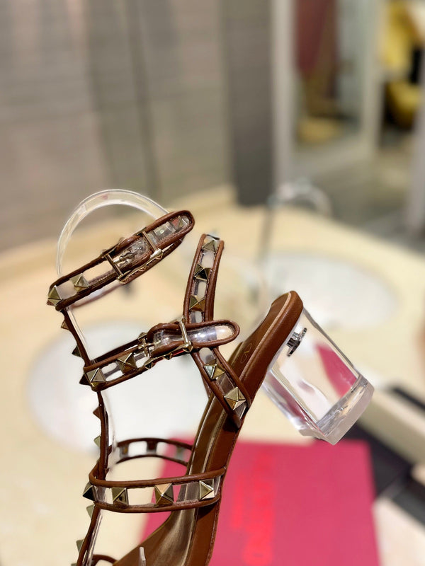 SANDALO ROCKSTUD CON CINTURINO IN VITELLO MARRONE BRONZO 60 MM