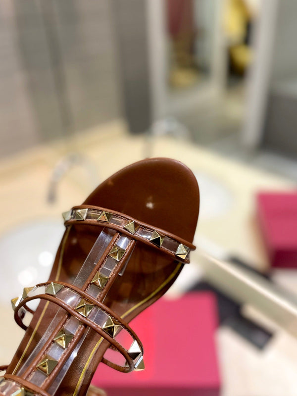 SANDALO ROCKSTUD CON CINTURINO IN VITELLO MARRONE BRONZO 60 MM