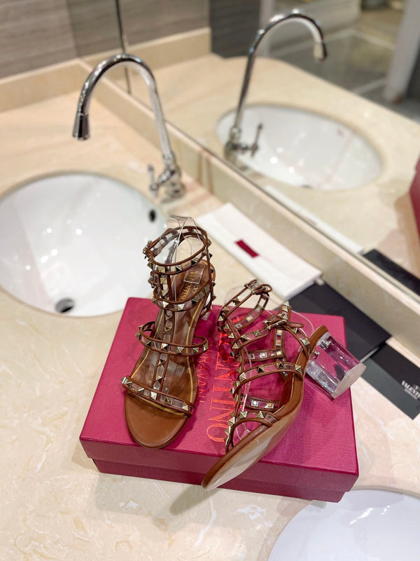 SANDALO ROCKSTUD CON CINTURINO IN VITELLO MARRONE BRONZO 60 MM