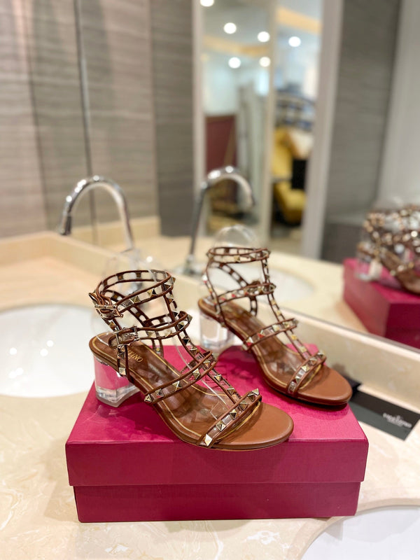 SANDALO ROCKSTUD CON CINTURINO IN VITELLO MARRONE BRONZO 60 MM