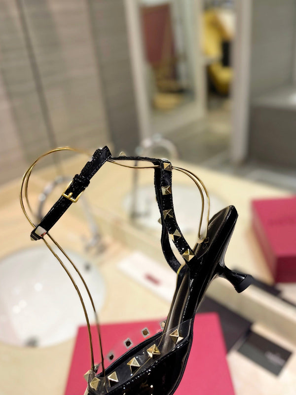 ROCKSTUD SLINGBACK IN BLACK CALFSKIN 50MM