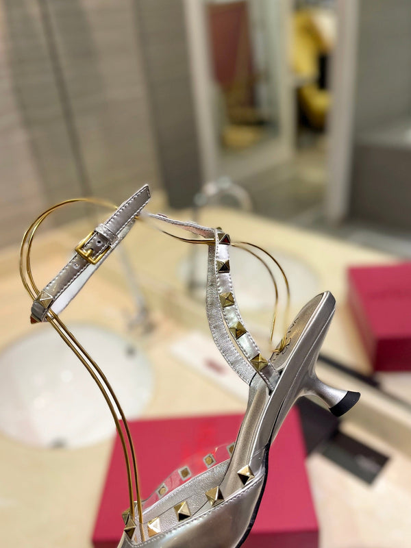 SLINGBACK ROCKSTUD IN PELLE DI VITELLO ARGENTO 50MM