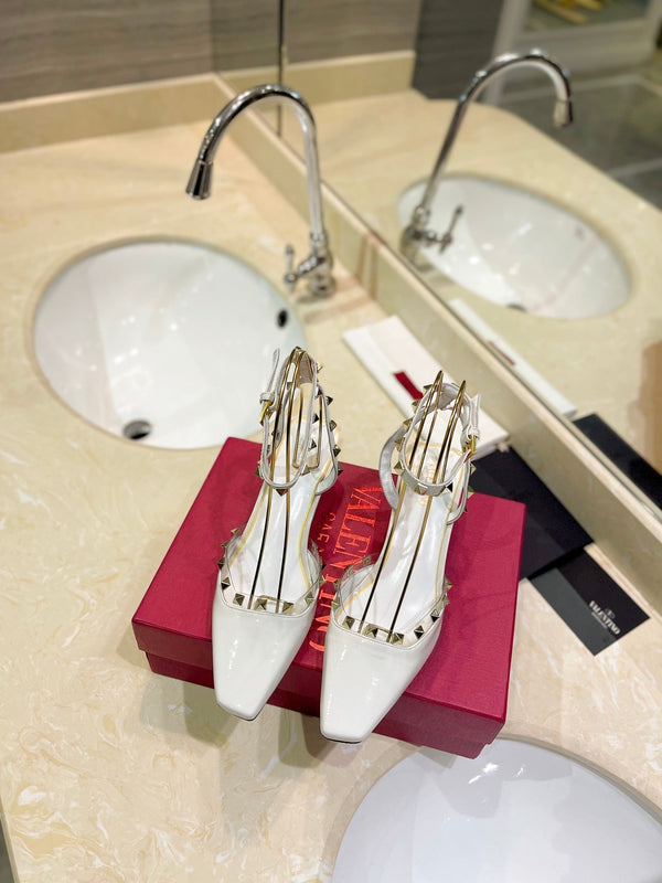 SLINGBACK ROCKSTUD IN PELLE DI VITELLO BIANCA 50MM