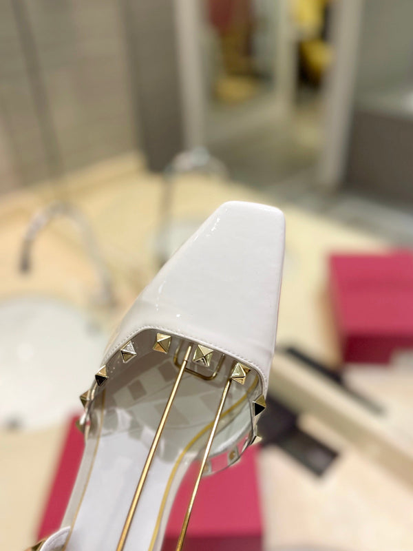 SLINGBACK ROCKSTUD IN PELLE DI VITELLO BIANCA 50MM