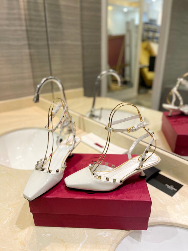 SLINGBACK ROCKSTUD IN PELLE DI VITELLO BIANCA 50MM