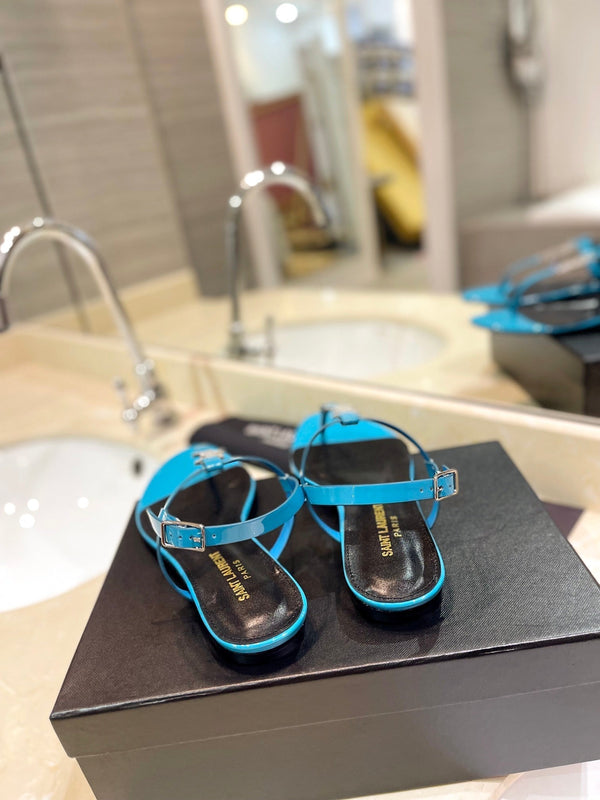 SL CASSANDRA SANDALS CERULEAN POLISHED CALFSKIN