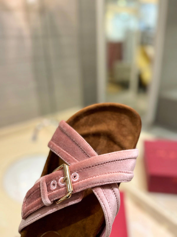 SANDALI CIABATTA IN VELLUTO DI SETA ROSA CREPE FUSSFRIEND