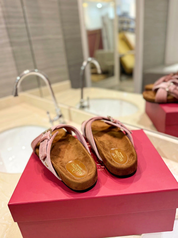 SANDALI CIABATTA IN VELLUTO DI SETA ROSA CREPE FUSSFRIEND