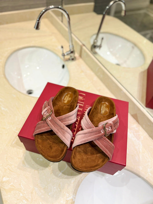 SANDALI CIABATTA IN VELLUTO DI SETA ROSA CREPE FUSSFRIEND