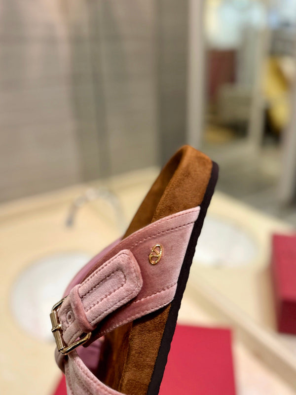 SANDALI CIABATTA IN VELLUTO DI SETA ROSA CREPE FUSSFRIEND