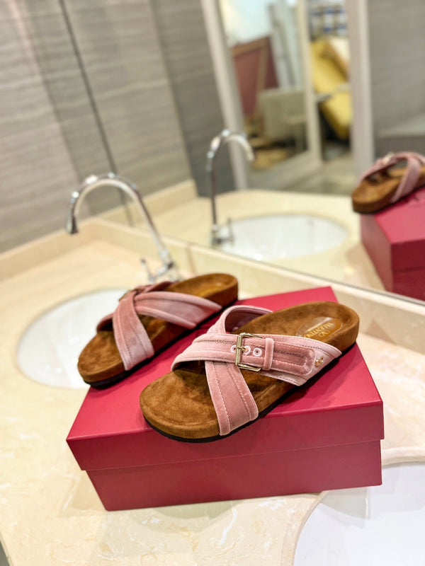 SANDALI CIABATTA IN VELLUTO DI SETA ROSA CREPE FUSSFRIEND