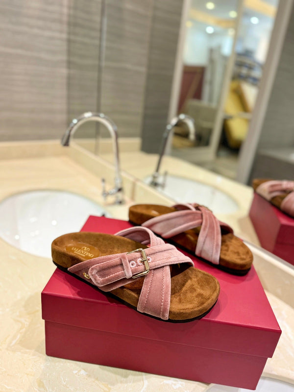 SANDALI CIABATTA IN VELLUTO DI SETA ROSA CREPE FUSSFRIEND