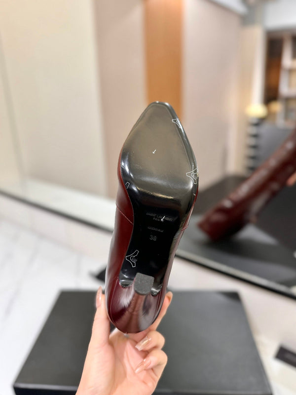 CLASSIC HIGH KNEE BOOTS IN BURGUNDY RED CALFSKIN