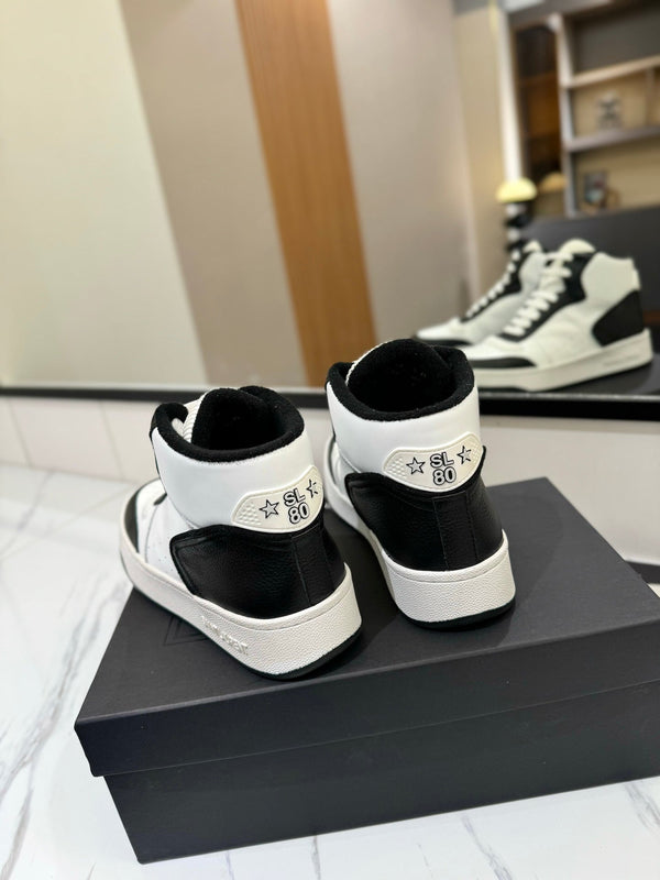 MID-TOP SNEAKERS IN WHITE MIX BLACK PERFORATED LAMBSKIN