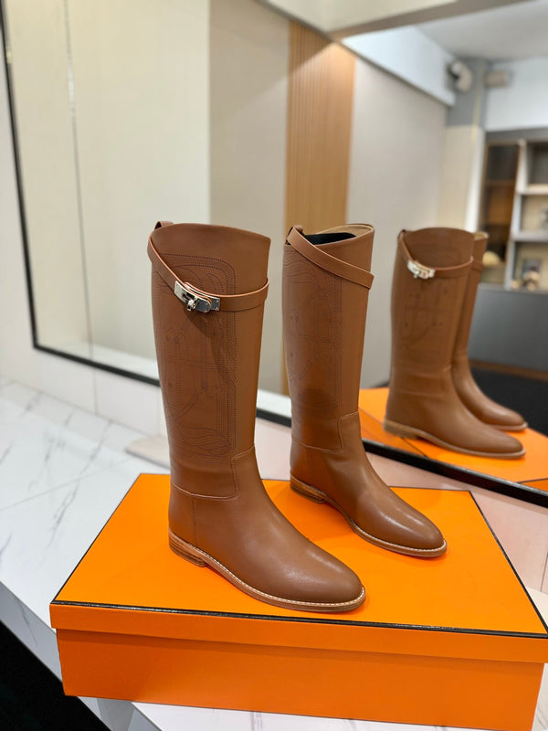 HM Jumping Boot 20MM Brown Printed Pattern Cowhide 992356