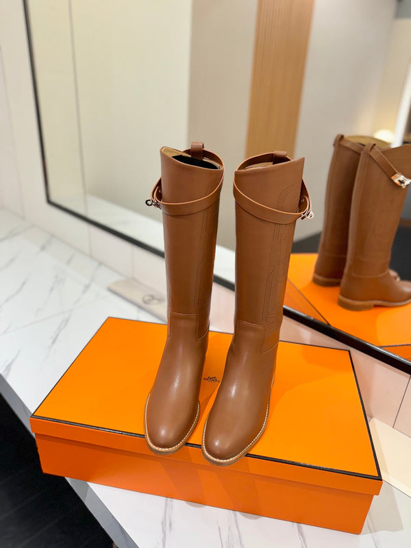 HM Jumping Boot 20MM Brown Printed Pattern Cowhide 992356