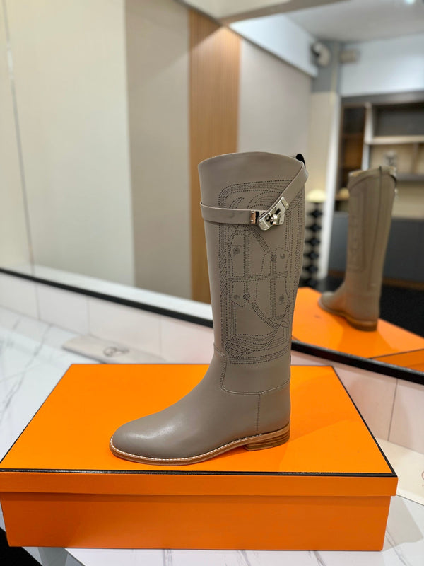 HM Jumping Boot 20MM Grey Beige Printed Pattern Cowhide 992360