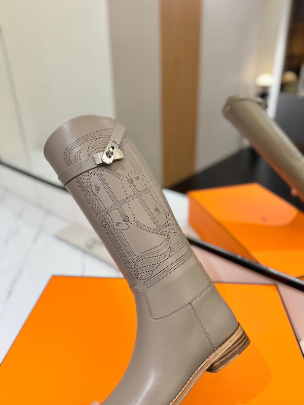 HM Jumping Boot 20MM Grey Beige Printed Pattern Cowhide 992360