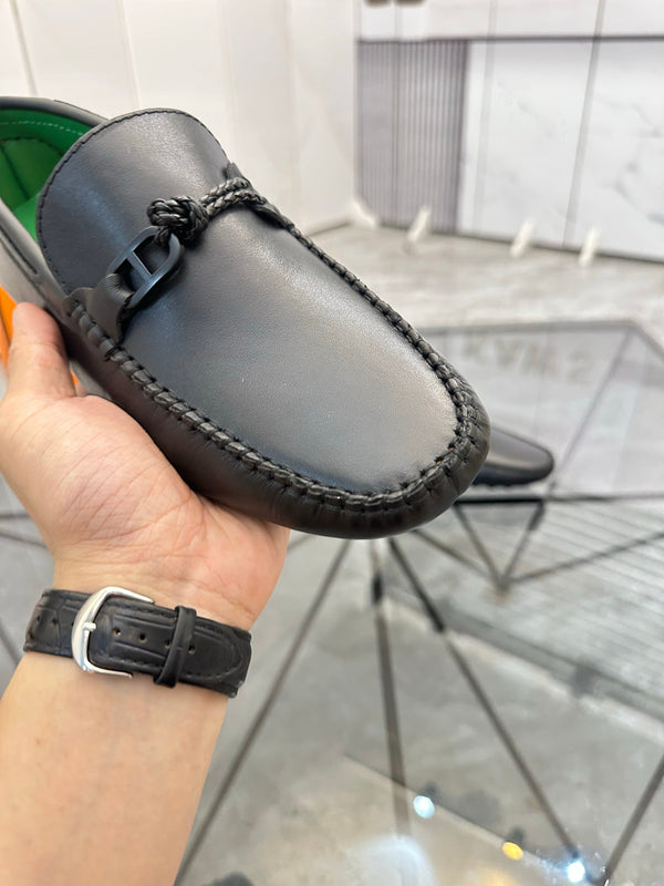 Mocassino da uomo HM Alessandro in pelle di vacchetta nera e verde 697694