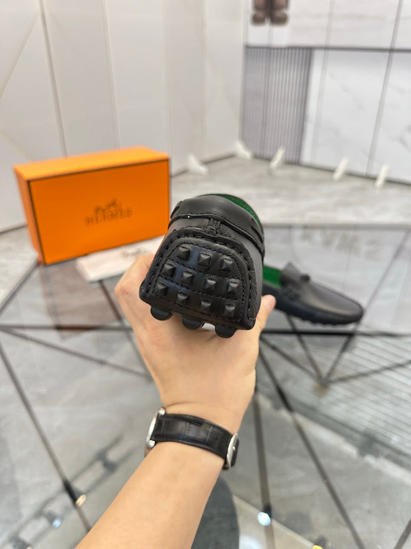 Mocassino da uomo HM Alessandro in pelle di vacchetta nera e verde 697694