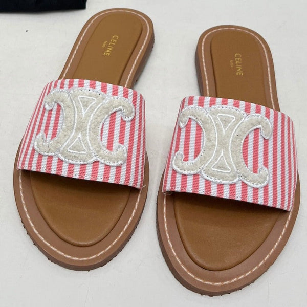 LYMPIA MULE IN TRIOMPHE JACQUARD WOOLLEN FABRIC WHITE PINK CARO