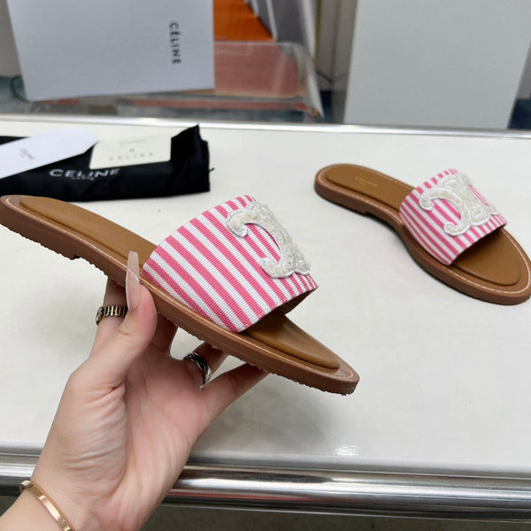 LYMPIA MULE IN TRIOMPHE JACQUARD WOOLLEN FABRIC WHITE PINK CARO