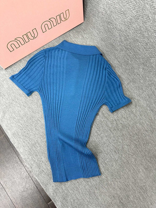Miu Polo Shirt Aviator Blue Wool 336824