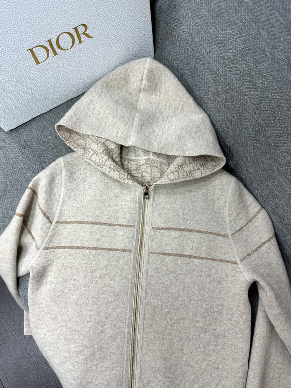 CD Reversible Zipped Cardigan with Hood Grey Cashmere 336827