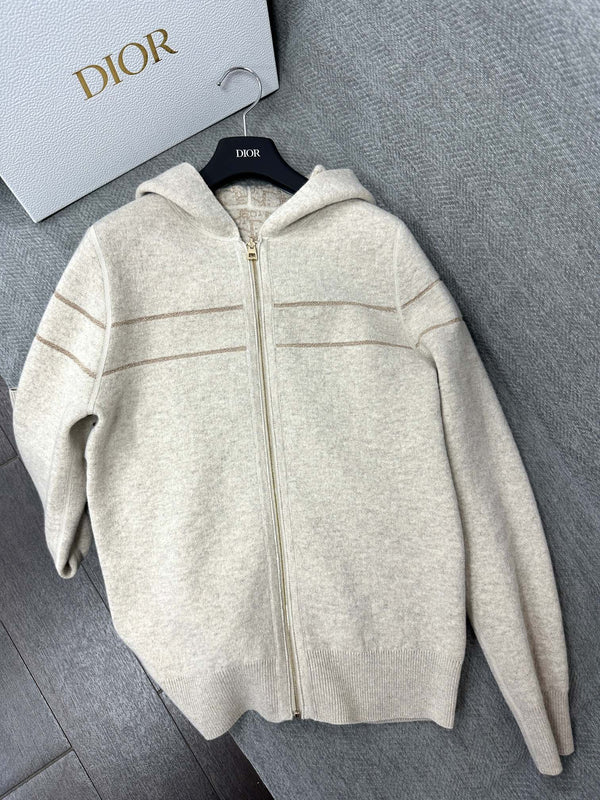 CD Reversible Zipped Cardigan with Hood Grey Cashmere 336827