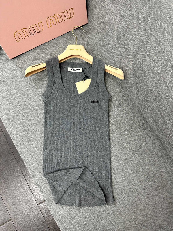 Miu Short Vest Grey Wool 345303