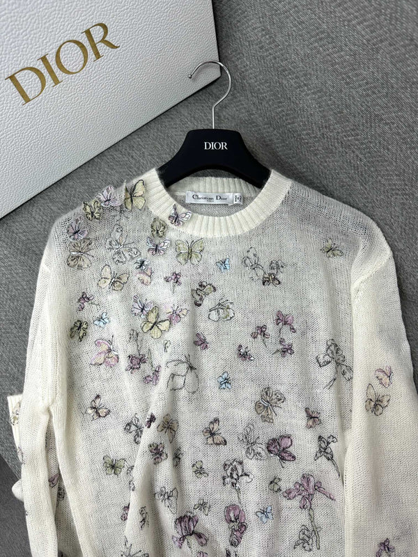 Pull brodé CD ButterflyAlpaga laine Cachemire blanc 345311