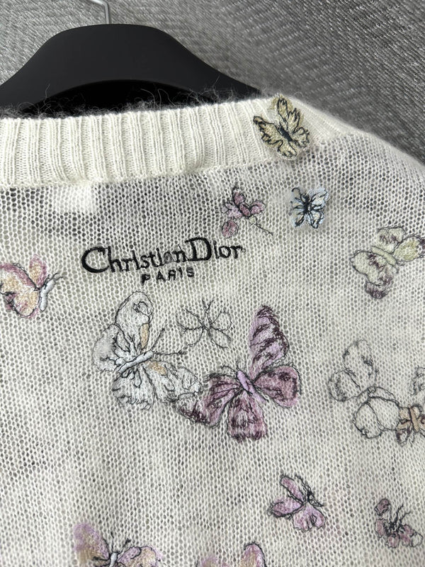 Pull brodé CD ButterflyAlpaga laine Cachemire blanc 345311