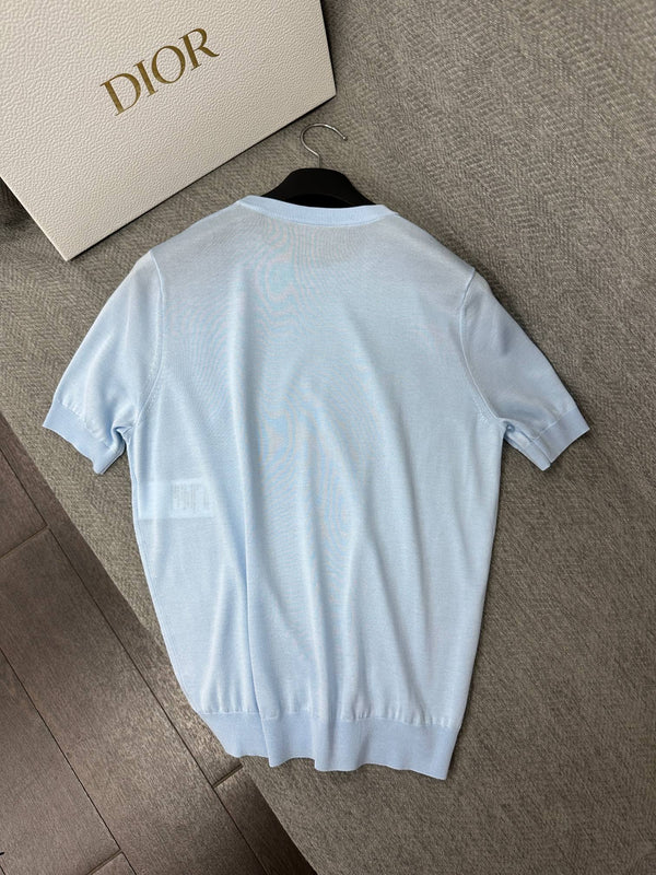 CD Short-Sleeved Fitted Sweater Sky Blue Silk Knit 349493