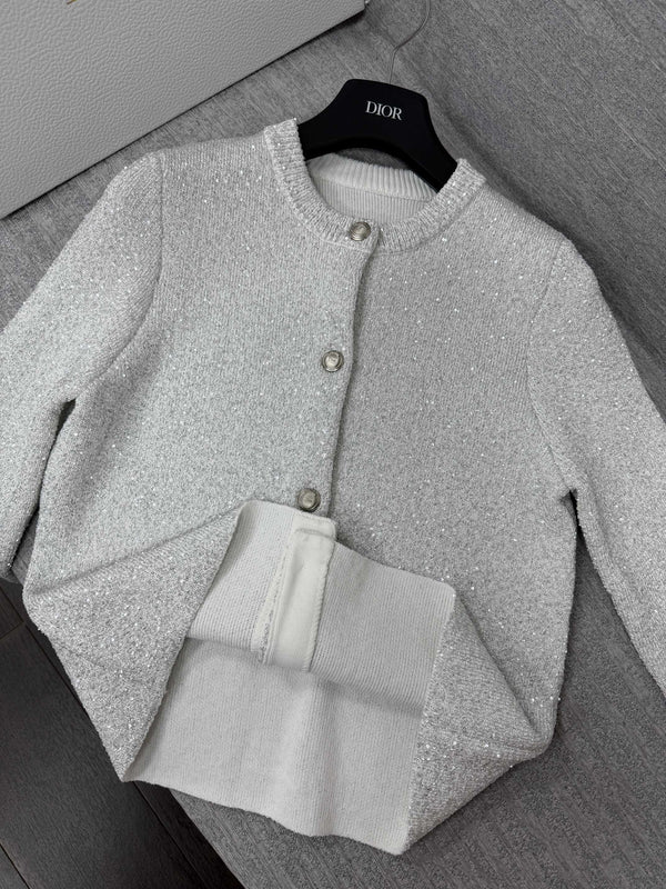 CD 26s Sequin Cardigan Metallic Silver Knit 442026