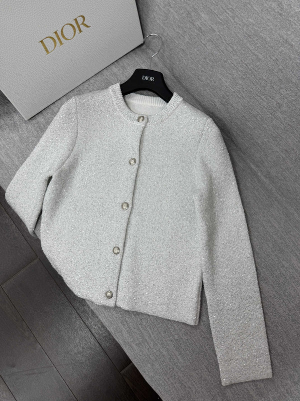 CD 26s Sequin Cardigan Metallic Silver Knit 442026