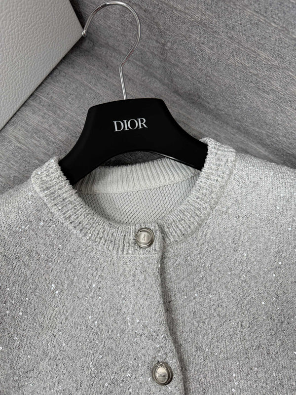 CD 26s Sequin Cardigan Metallic Silver Knit 442026