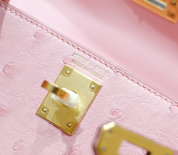 HM Mini Kelly 19cm Pink Ostrich Gold Hardware