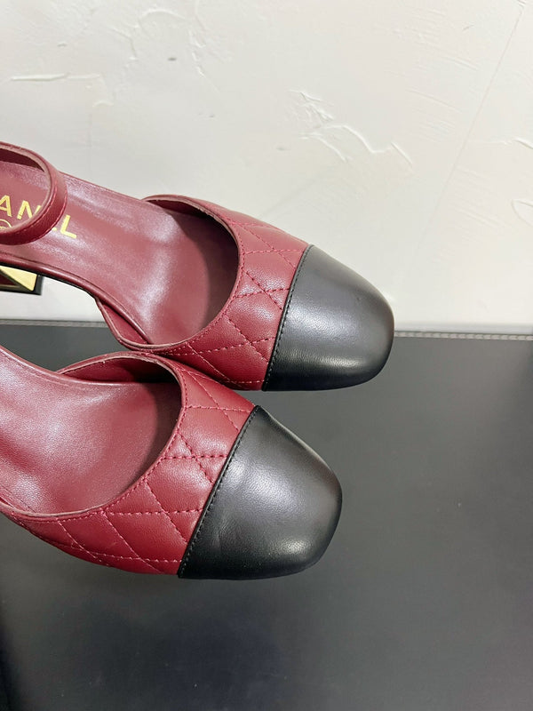 CC Mary Janes 55mm In Burgundy Mix Black Quilted Lambskin 949763