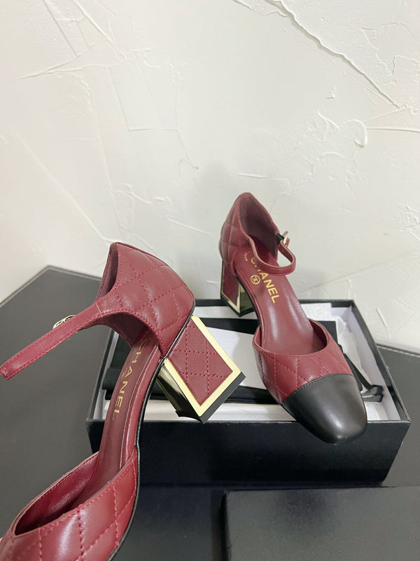 CC Mary Janes 55mm In Burgundy Mix Black Quilted Lambskin 949763