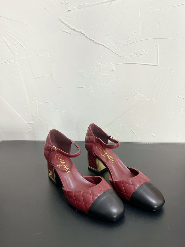 CC Mary Janes 55mm In Burgundy Mix Black Quilted Lambskin 949763