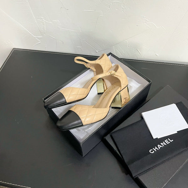 CC Mary Janes 55mm In Beige Mix Black Quilted Lambskin 949764