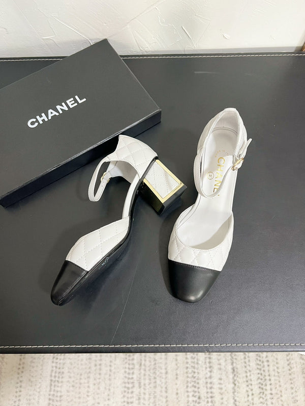 CC Mary Janes 55mm In White Mix Black Quilted Lambskin 949765